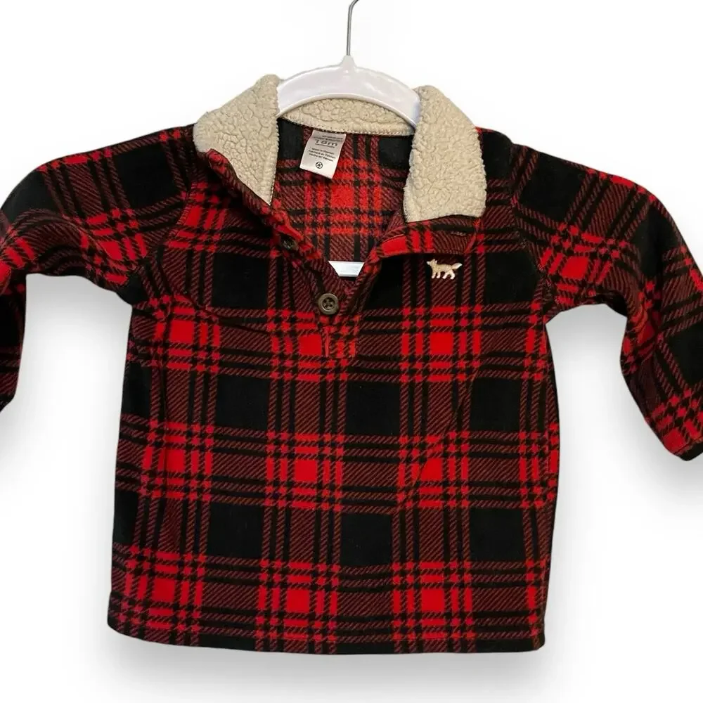 Carter's Henley Fleece Sweater Baby Boy 18 Month Plaid Academia Winter Holiday